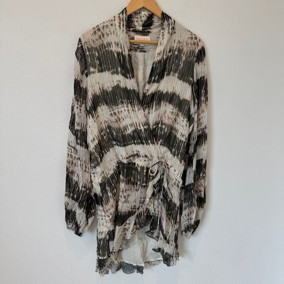 Rococo Sand X Revolve Tie Dye Faux Wrap Metallic Threads Sheer Mini Dress Large - Picture 13 of 14